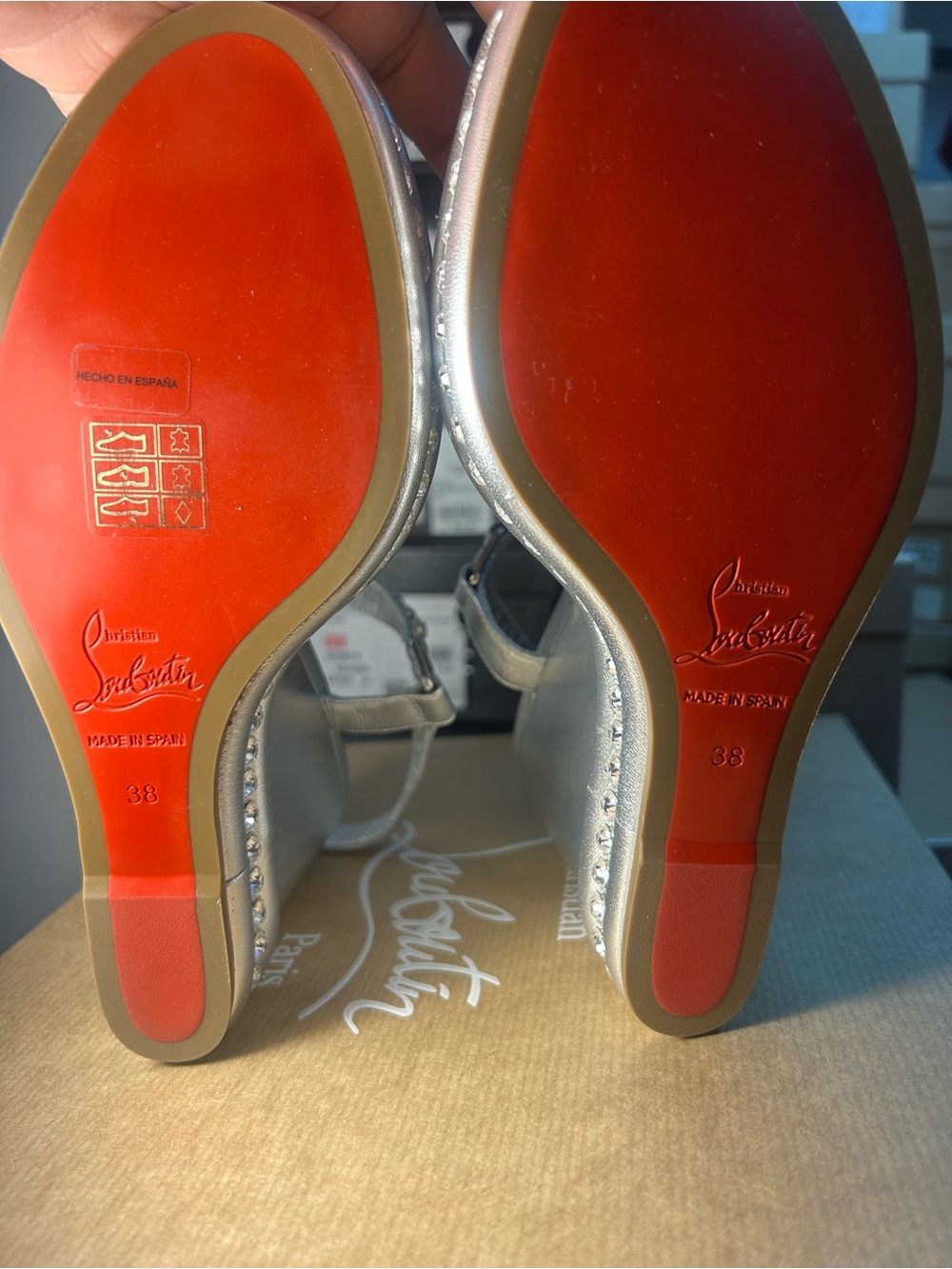 Christian Louboutin Silver Crystal Platform Sandals with Ankle Strap - Picture 4 of 9